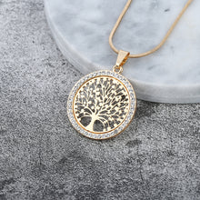 Load image into Gallery viewer, Tree of Life Crystal Round Small Pendant Necklace Gold Silver Colors