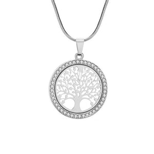 Tree of Life Crystal Round Small Pendant Necklace Gold Silver Colors