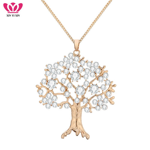 Fashion Gold Crystal Tree of Life Pendant Necklace Women