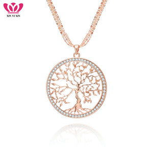 Tree of life Crystal Big Pendant Necklace Women Gold Silver Colors