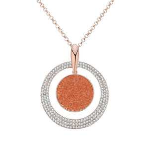 Hollow Round Circle Big Pendant Necklace Women Rose Gold