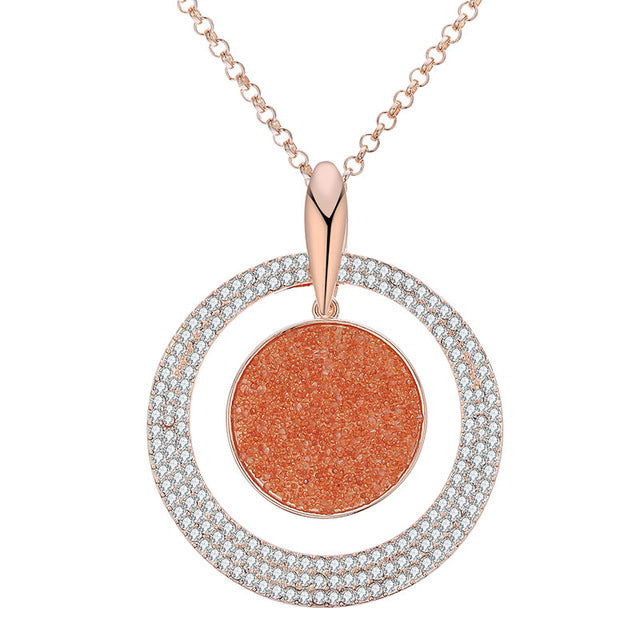 Hollow Round Circle Big Pendant Necklace Women Rose Gold